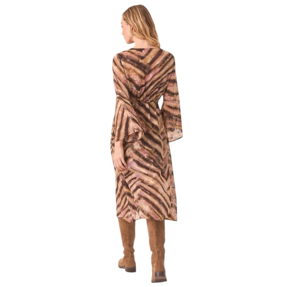 NKN Nekane Camel Mauve Black Animal Print Faux Wrap Midi Dress Small Reg. $197 - Picture 8 of 15